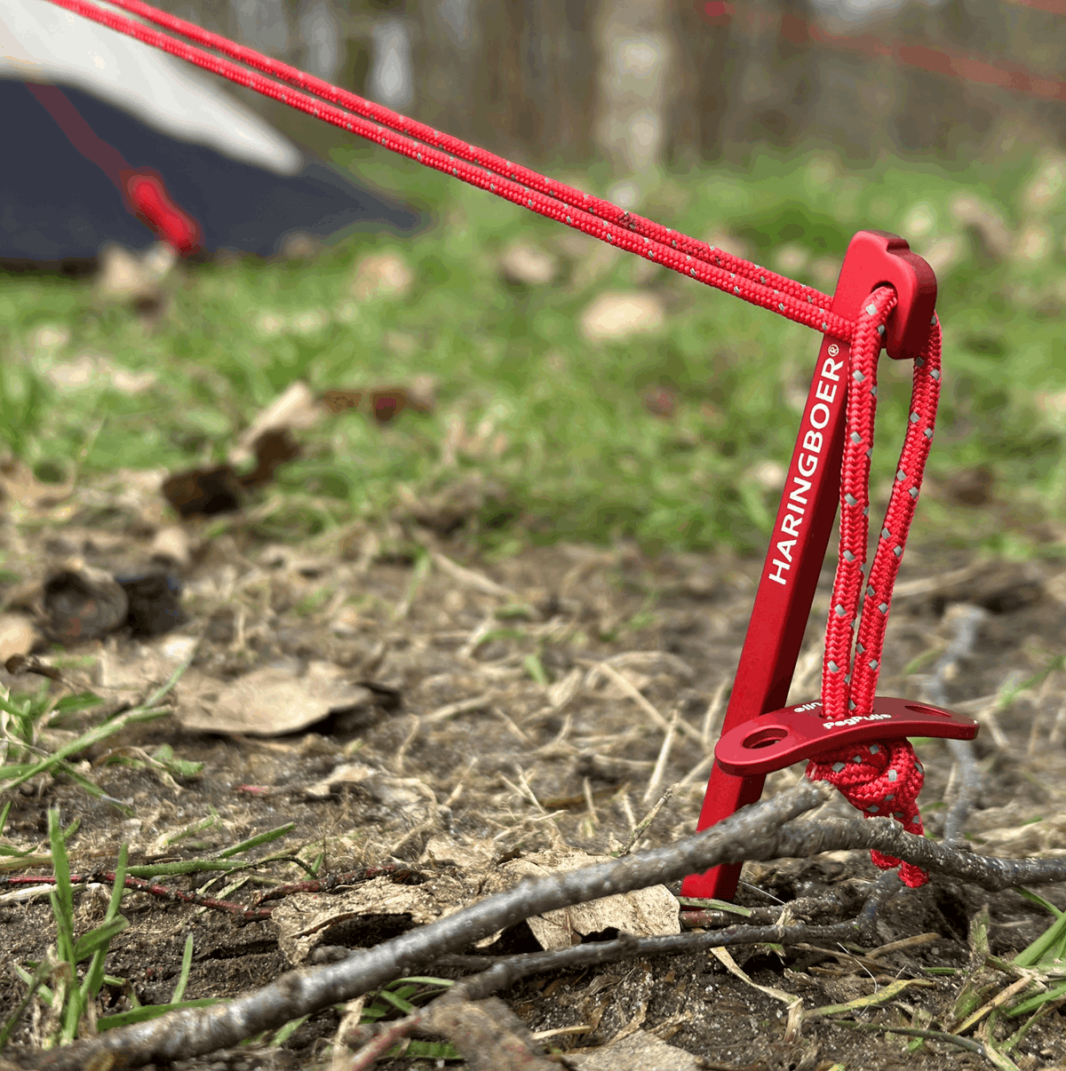 Felshering 16 cm im Detail: kurzer Nagelhering, rot eloxiert