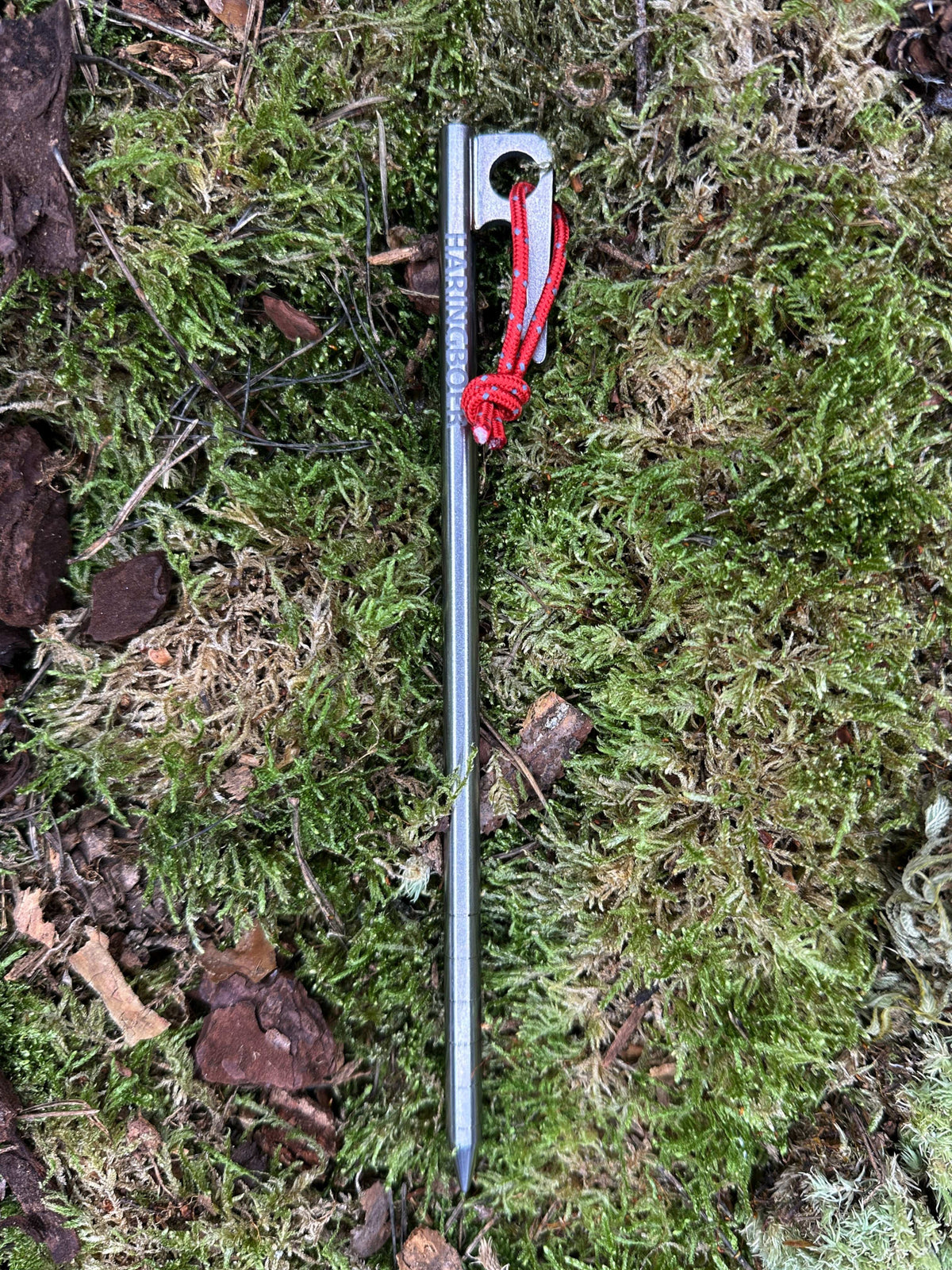 Titan-Felsnagel 20 cm mit Haken und PegPull im Einsatz beim Camping