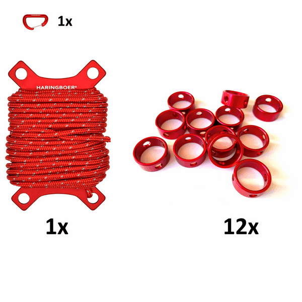 Sparset Zeltschnur und Zeltspanner: 10 m Leine plus 12 Spanner